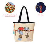 The Purani Jeans Radha Krishna Flute Tote Bag | Off-White Denim Handmade Artistic Carry Bag