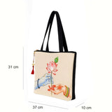 The Purani Jeans Radha Krishna Lotus Tote Bag | Off-White Denim Handmade Artistic Carry Bag