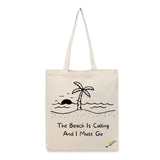 BYFT Tropical Beach Tote Bag – “The Beach Is Calling” Nautical Printed Reusable Tote | Eco-Friendly Daily Carry Bag (Set of 1)