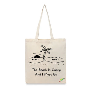 BYFT Tropical Beach Tote Bag "The Beach Is Calling" Nautical Printed Reusable Tote | Eco-Friendly Daily Carry Bag (Set of 1)
