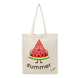 BYFT Happy Watermelon Slice Tote Bag – “Summer” Kawaii Fruit Character Reusable Tote | Eco-Friendly Daily Carry Bag (Set of 1)