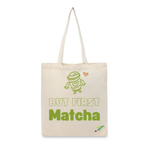 BYFT Cute Typography Tote Bag "But First Matcha" Playful Printed Tote | Reusable Daily Carry (Set of 1)