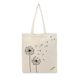 BYFT Aesthetic Nature Line Art Tote Bag – Dandelion Printed Reusable Tote | Eco-Friendly Daily Carry Bag (Set of 1)