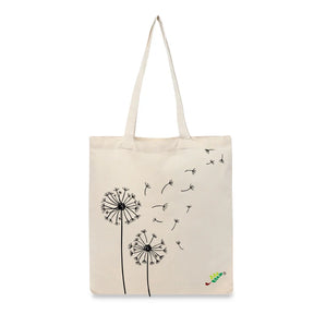 BYFT Aesthetic Nature Line Art Tote Bag Dandelion Printed Reusable Tote | Eco-Friendly Daily Carry Bag (Set of 1)