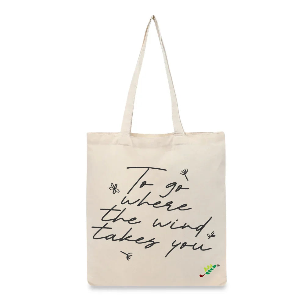 BYFT Inspirational Quote Tote Bag – “To Go Where the Wind Takes You” Reusable Tote | Eco-Friendly Daily Carry Bag (Set of 1)