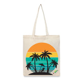 BYFT Retro Sunset & Palms Tote Bag – Vintage Tropical Beach Printed Reusable Tote | Eco-Friendly Daily Carry Bag (Set of 1)