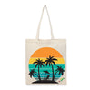 BYFT Retro Sunset & Palms Tote Bag Vintage Tropical Beach Printed Reusable Tote | Eco-Friendly Daily Carry Bag (Set of 1)