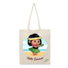 BYFT Little Island Dancer Tote Bag "Hello Summer"� Hula Girl Printed Reusable Tote | Eco-Friendly Daily Carry Bag (Set of 1)
