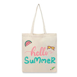 BYFT Tropical Beach Tote Bag – “Hello Summer” Script with Watermelon & Sunglasses Reusable Tote | Eco-Friendly Daily Carry Bag (Set of 1)