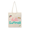 BYFT Tropical Beach Tote Bag "Hello Summer"� Script with Watermelon & Sunglasses Reusable Tote | Eco-Friendly Daily Carry Bag (Set of 1)