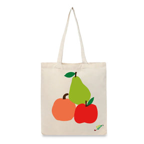 BYFT Vibrant Fruit Stack Tote Bag Artistic Apple, Pear & Peach Printed Reusable Tote | Eco-Friendly Daily Carry Bag (Set of 1)