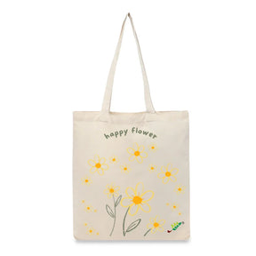 BYFT Whimsical Floral Tote Bag "Happy Flower" Daisy Reusable Tote | Eco-Friendly Daily Carry Bag (Set of 1)