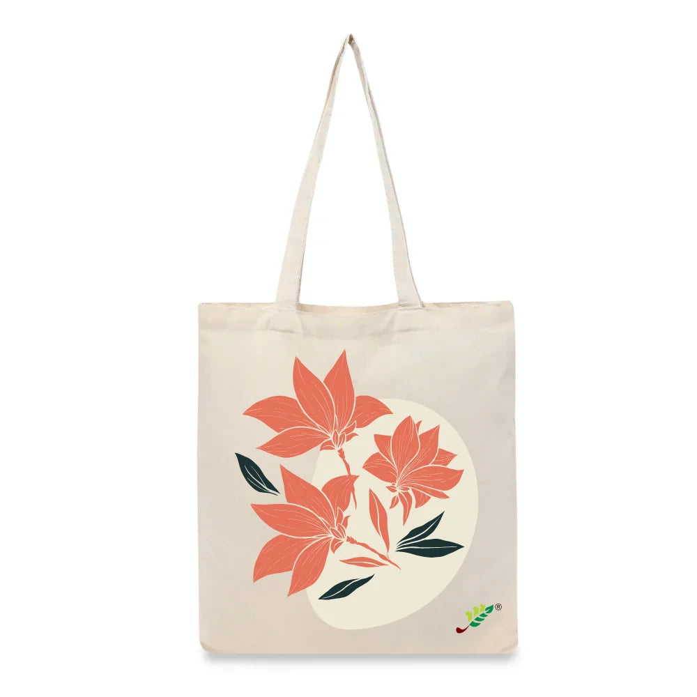BYFT Elegant Floral Tote Bag – Coral Bloom Printed Reusable Tote | Eco-Friendly Daily Carry Bag (Set of 1)