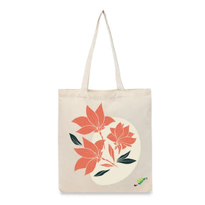 BYFT Elegant Floral Tote Bag Coral Bloom Printed Reusable Tote | Eco-Friendly Daily Carry Bag (Set of 1)