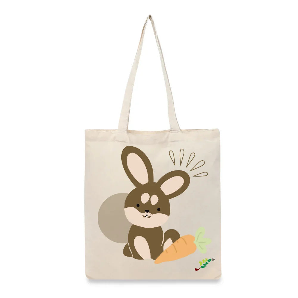 BYFT Adorable Bunny Tote Bag – Brown Rabbit & Carrot Reusable Tote | Eco-Friendly Daily Carry Bag (Set of 1)