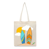 BYFT Tropical Surfboards Tote Bag – Retro Beach Vibes Printed Reusable Tote | Eco-Friendly Daily Carry Bag (Set of 1)