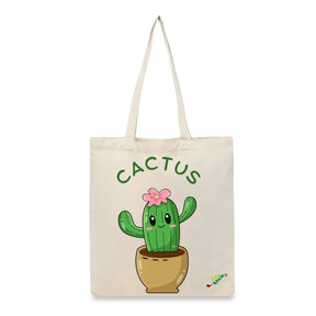 BYFT Adorable Succulent Tote Bag Happy Cactus Floral Illustration Reusable Tote | Eco-Friendly Daily Carry Bag (Set of 1)