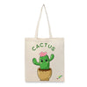 BYFT Adorable Succulent Tote Bag Happy Cactus Floral Illustration Reusable Tote | Eco-Friendly Daily Carry Bag (Set of 1)