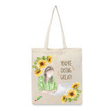 BYFT Inspirational "You're Doing Great" Tote Bag – Sunflower Printed Reusable Tote | Eco-Friendly Daily Carry Bag (Set of 1)
