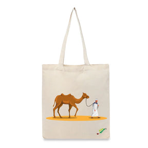 BYFT The Desert Nomad Tote Bag Arabian Camel & Nomad Printed Reusable Tote | Eco-Friendly Daily Carry Bag (Set of 1)