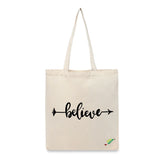 BYFT Minimalist Motivational Tote Bag Believe, Inspirational Printed Reusable Tote Everyday Eco-Friendly Carry Set of 1
