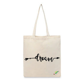 BYFT Inspirational Typography Tote Bag "Dream" Arrow Printed Reusable Tote | Eco-Friendly Daily Carry Bag (Set of 1)