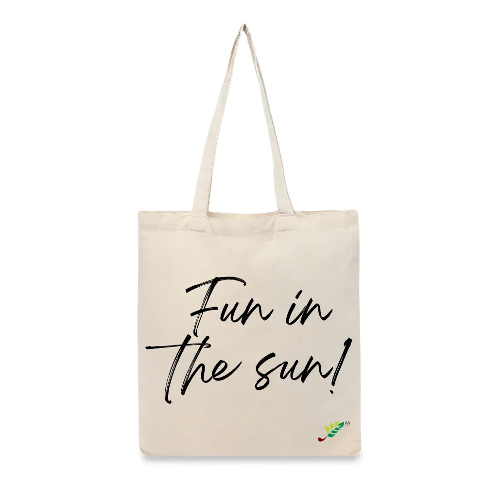 BYFT Summer Vibes Tote Bag – “Fun in the Sun!” Script Printed Reusable Tote | Eco-Friendly Daily Carry Bag (Set of 1)