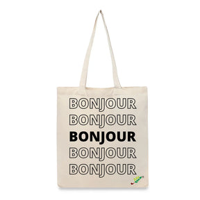 BYFT Typography Tote Bag "Bonjour" Minimal Text Printed Tote | Reusable Everyday Carry (Set of 1)