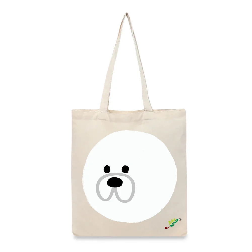 BYFT Minimalist Cute Puppy Tote Bag – Mochi Dog Reusable Tote | Eco-Friendly Daily Carry Bag (Set of 1)