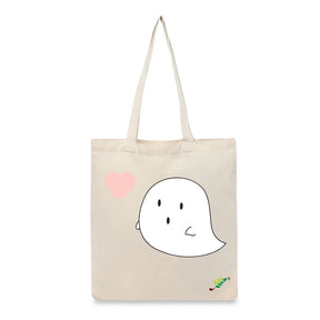 BYFT Cute Illustration Tote Bag "Boo" Minimal Ghost Printed Tote | Reusable Everyday Carry (Set of 1)