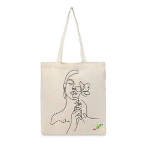 BYFT Minimalist Art Tote Bag "Blossom Muse" Elegant Line Art Printed Tote | Reusable Everyday Carry (Set of 1)