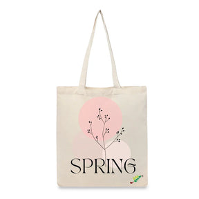 BYFT Spring Floral Tote Bag Elegant Botanical "Spring" Printed Reusable Tote | Eco-Friendly Daily Carry Bag (Set of 1)