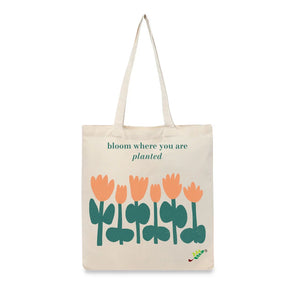 BYFT Inspirational Floral Tote Bag "Bloom Where You Are Planted" Motivational Printed Tote | Reusable Everyday Carry (Set of 1)