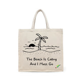 BYFT Tropical Beach Tote Bag – “The Beach Is Calling” Nautical Printed Reusable Tote | Eco-Friendly Daily Carry Bag (Set of 1)