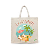 BYFT Tropical Beach Tote Bag – “SUMMER” Vacation Scene Printed Reusable Tote | Eco-Friendly Daily Carry Bag (Set of 1)