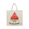BYFT Happy Watermelon Slice Tote Bag "Summer" Kawaii Fruit Character Reusable Tote | Eco-Friendly Daily Carry Bag (Set of 1)
