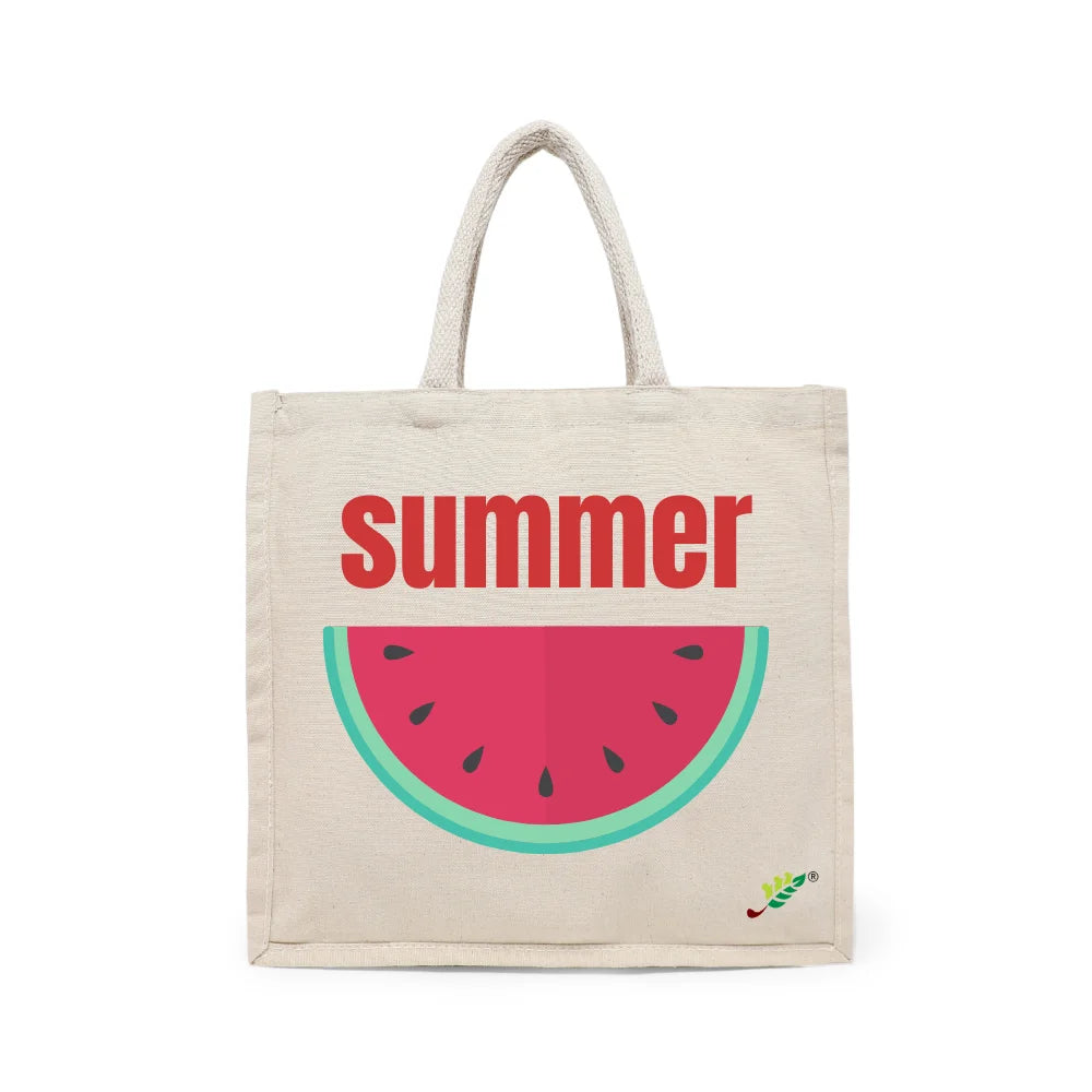 BYFT Summer Watermelon Tote Bag – Vibrant Fruit Slice Printed Reusable Tote | Eco-Friendly Daily Carry Bag (Set of 1)
