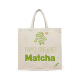 BYFT Cute Typography Tote Bag – “But First Matcha” Playful Printed Tote | Reusable Daily Carry (Set of 1)
