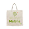 BYFT Cute Typography Tote Bag "But First Matcha"� Playful Printed Tote | Reusable Daily Carry (Set of 1)