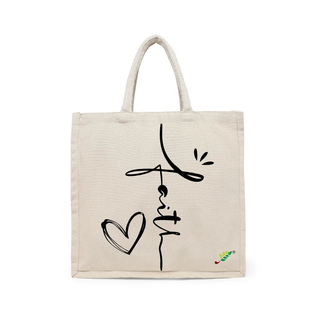 BYFT Inspirational Tote Bag – “Faith” Minimalist Heart Printed Reusable Tote | Eco-Friendly Daily Carry Bag (Set of 1)