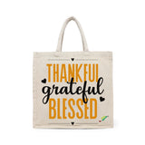 BYFT Inspirational Tote Bag – “Thankful Grateful Blessed” Printed Reusable Tote | Eco-Friendly Daily Carry Bag (Set of 1)