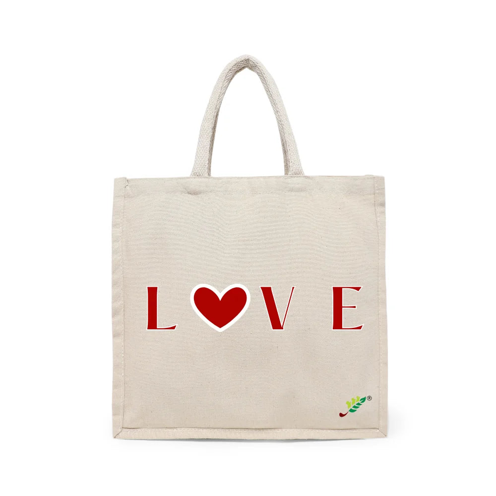 BYFT Love Heart Printed Tote Bag – Romantic Red Heart Reusable Tote | Eco-Friendly Daily Carry Bag (Set of 1)