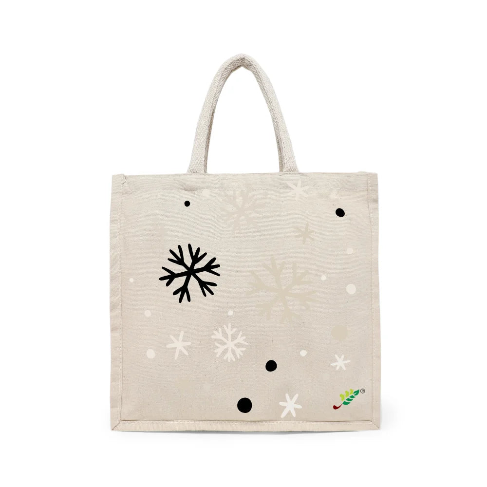 BYFT Winter Snowflakes Tote Bag – Minimalist Festive Snowflake Cluster Printed Reusable Tote | Eco-Friendly Daily Carry Bag (Set of 1)