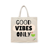 BYFT Tropical Tote Bag – “Good Vibes Only” Coconut Printed Reusable Tote | Eco-Friendly Daily Carry Bag (Set of 1)