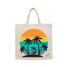 BYFT Retro Sunset & Palms Tote Bag Vintage Tropical Beach Printed Reusable Tote | Eco-Friendly Daily Carry Bag (Set of 1)