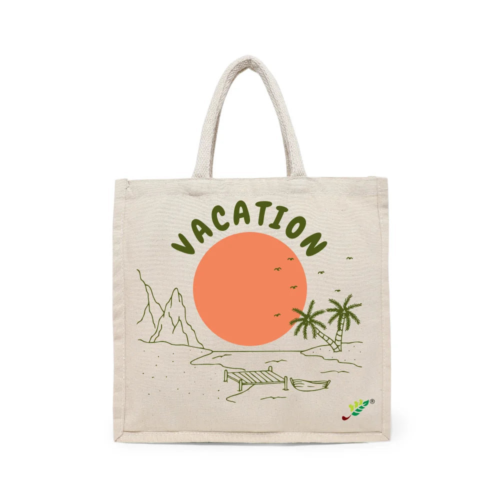 BYFT Tropical Vacation Tote Bag – Scenic Island Getaway Printed Reusable Tote | Eco-Friendly Daily Carry Bag (Set of 1)