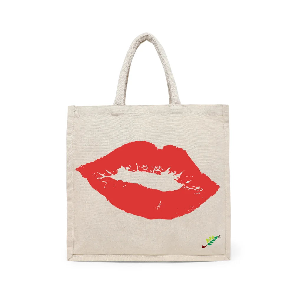 BYFT Red Lip Signature Tote Bag – Iconic Red Kiss Printed Reusable Tote | Eco-Friendly Daily Carry Bag (Set of 1)