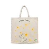 BYFT Whimsical Floral Tote Bag – “Happy Flower” Daisy Reusable Tote | Eco-Friendly Daily Carry Bag (Set of 1)