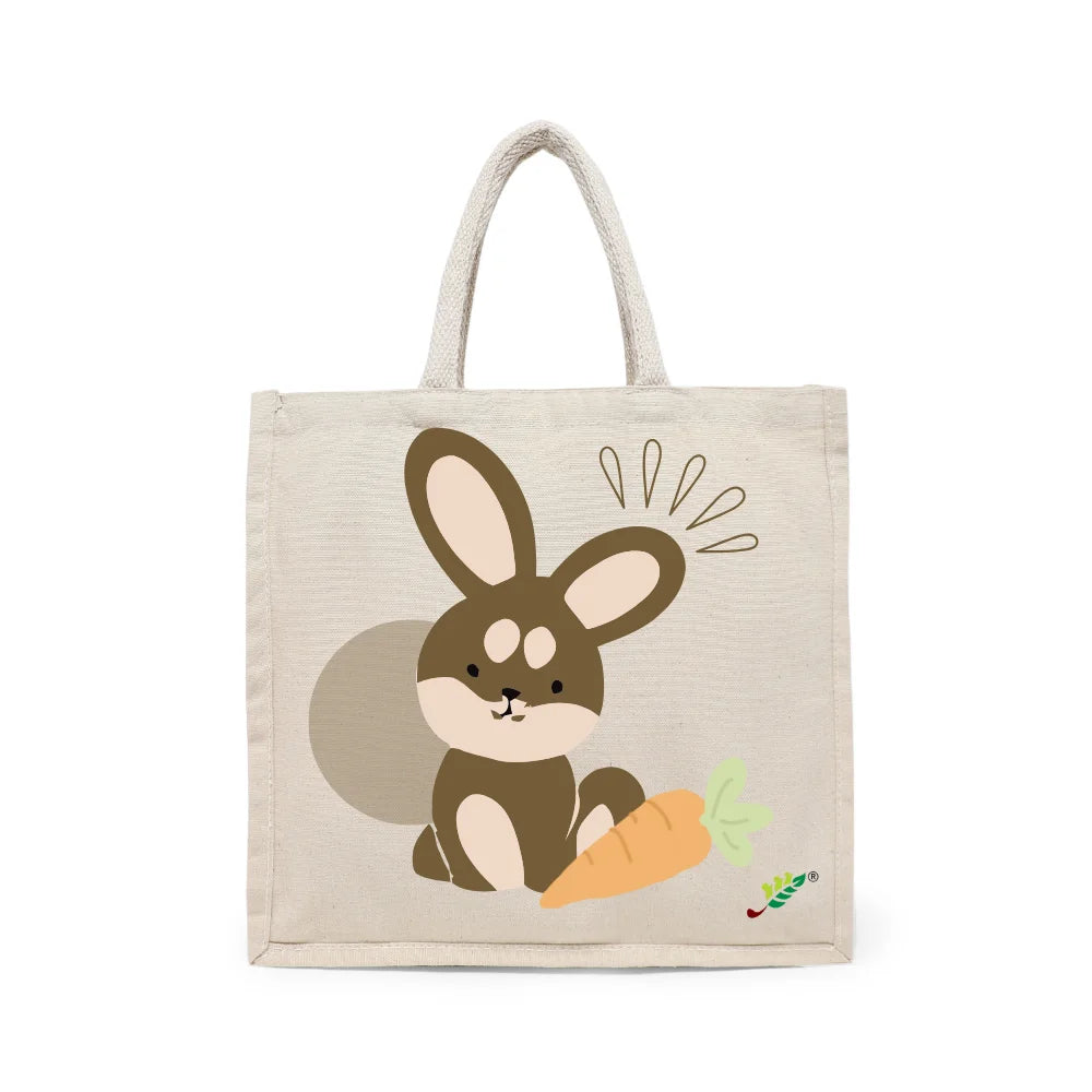 BYFT Adorable Bunny Tote Bag – Brown Rabbit & Carrot Reusable Tote | Eco-Friendly Daily Carry Bag (Set of 1)