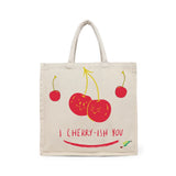 BYFT Whimsical Fruit Tote Bag – “I Cherry-ish You” Artistic Printed Reusable Tote | Eco-Friendly Daily Carry Bag (Set of 1)